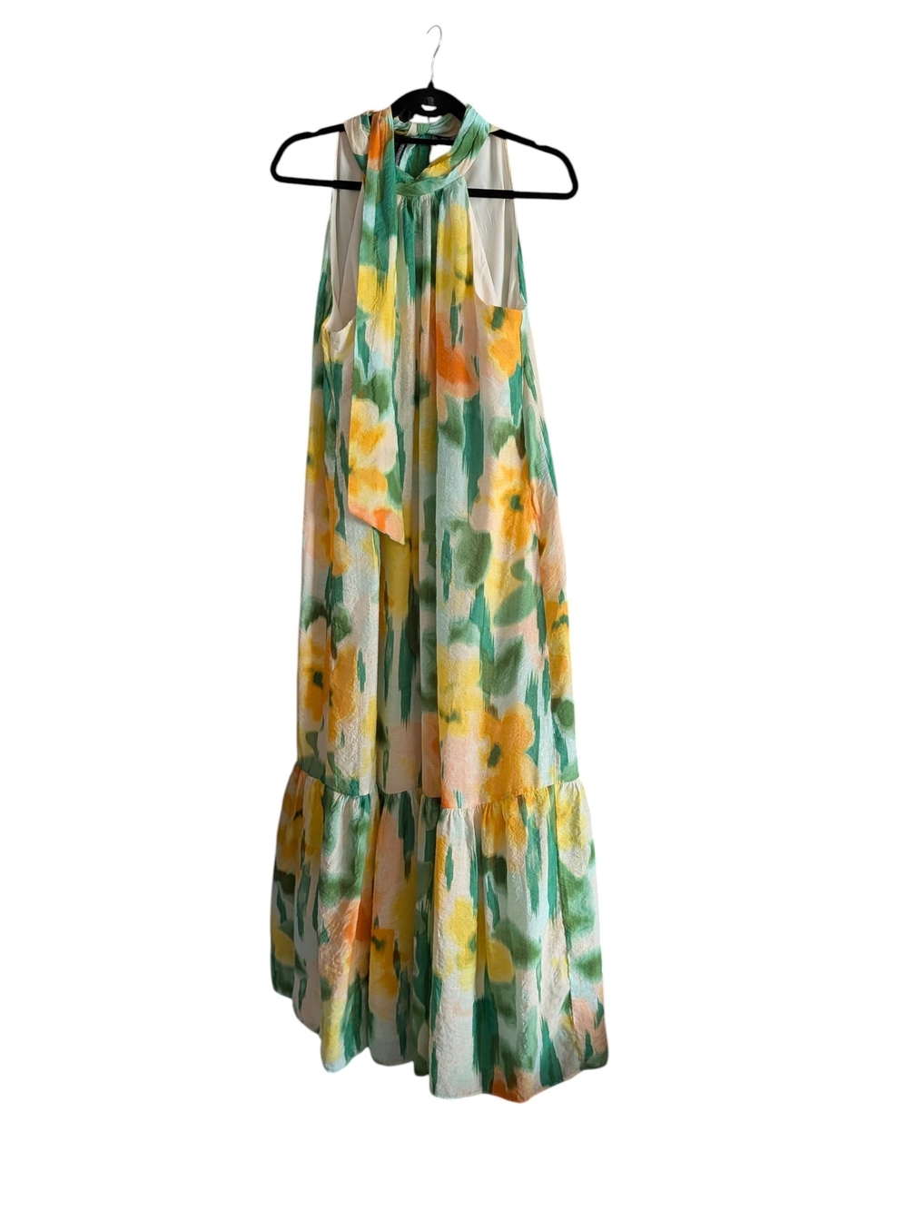 High-Low Floral Maxi Dress in Green & Yellow